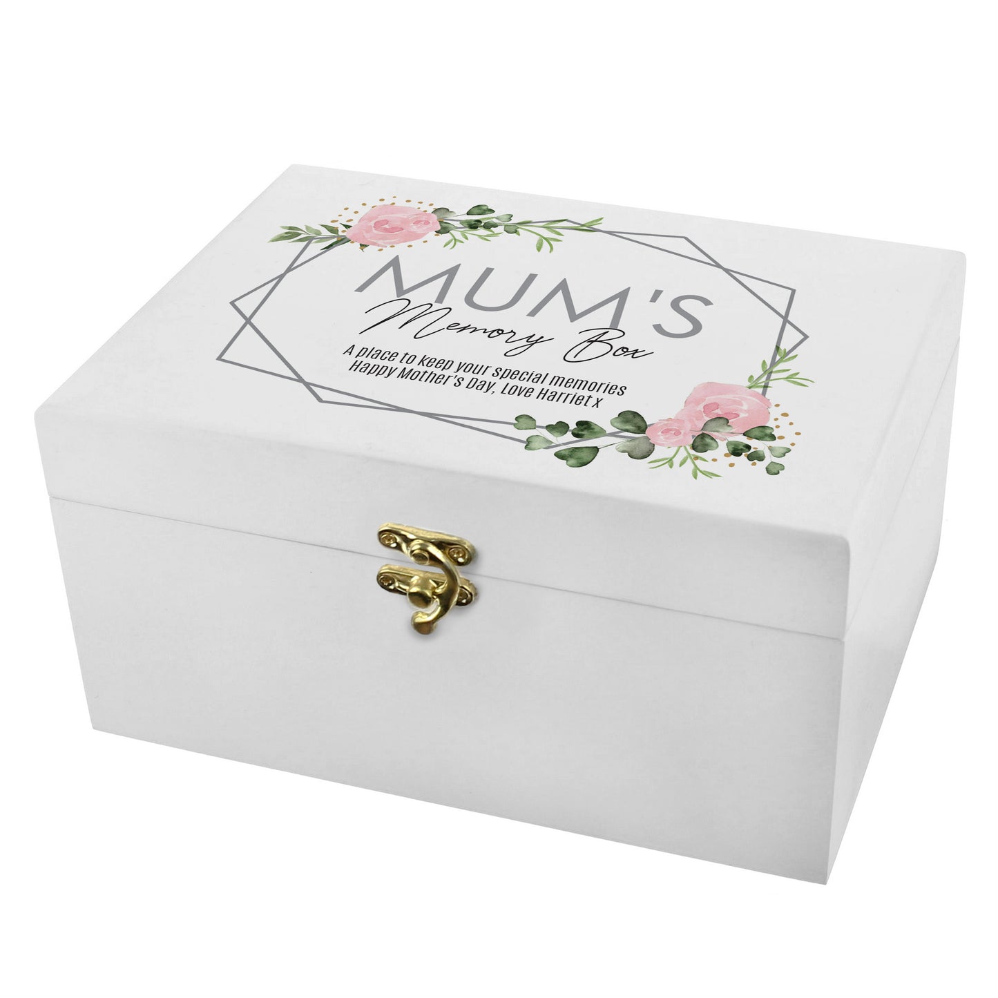 Personalised Abstract Rose White Wooden Keepsake Box - Mother's Day, Birthday, Grandmother Gift Ideas