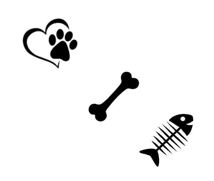 3 icons that you can choose for engraving. Paw with heart, bone and fish.