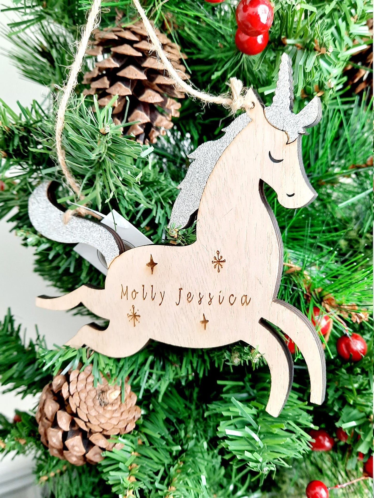 Engraved Personalised Unicorn Christmas Tree Decoration