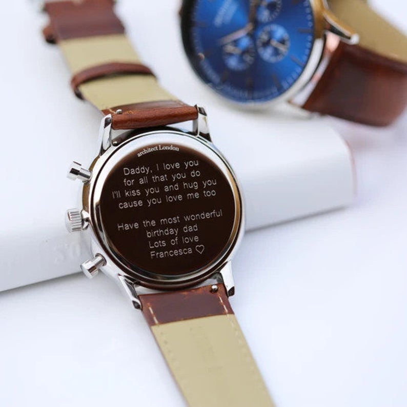 Personalised Engraved Chronograph Men's Watch With Walnut Strap